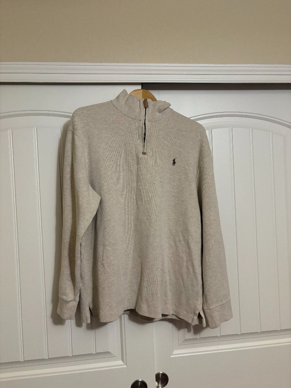 Polo Ralph Lauren 1/4 Zip Sweater XL Xtra Large Oatmeal Beige 100% Cotton Preppy